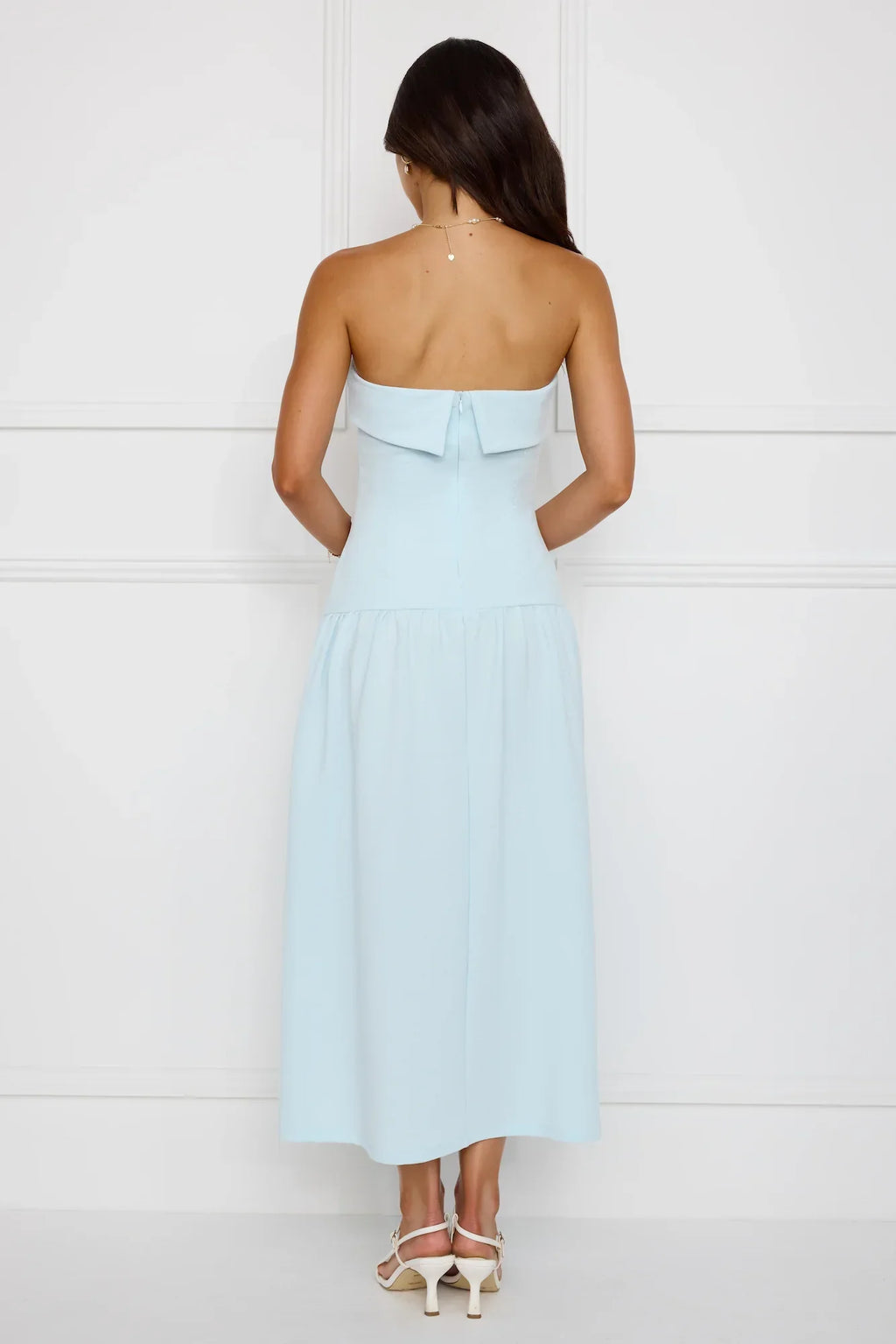 Effortlessly Posh Strapless Midi Dress Blue