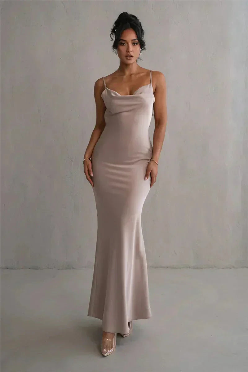 Cassiane - Satin Maxi Dress with Flower Patchwork