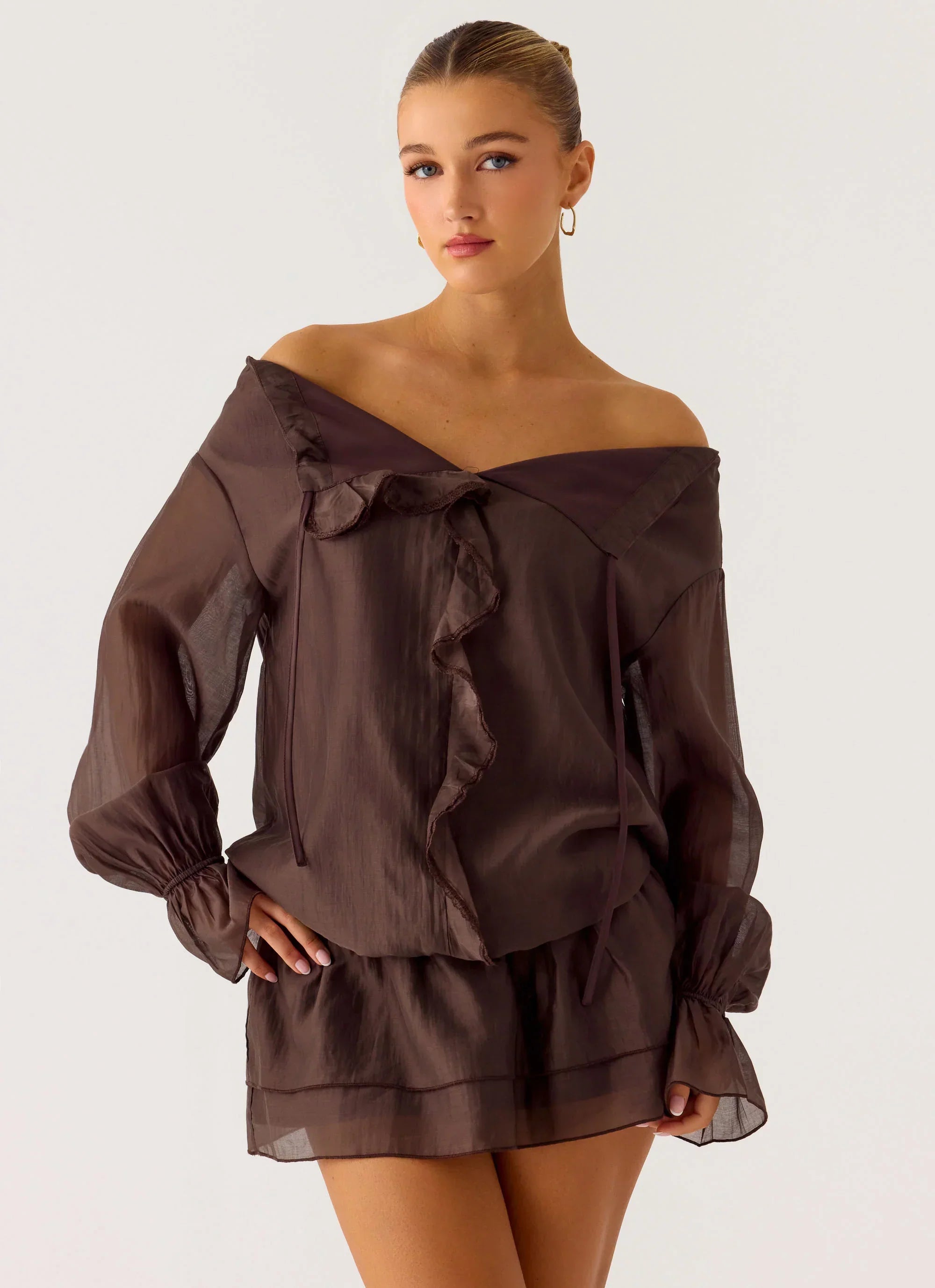 Elris Drop Waist Mini Dress - Cool Chocolate