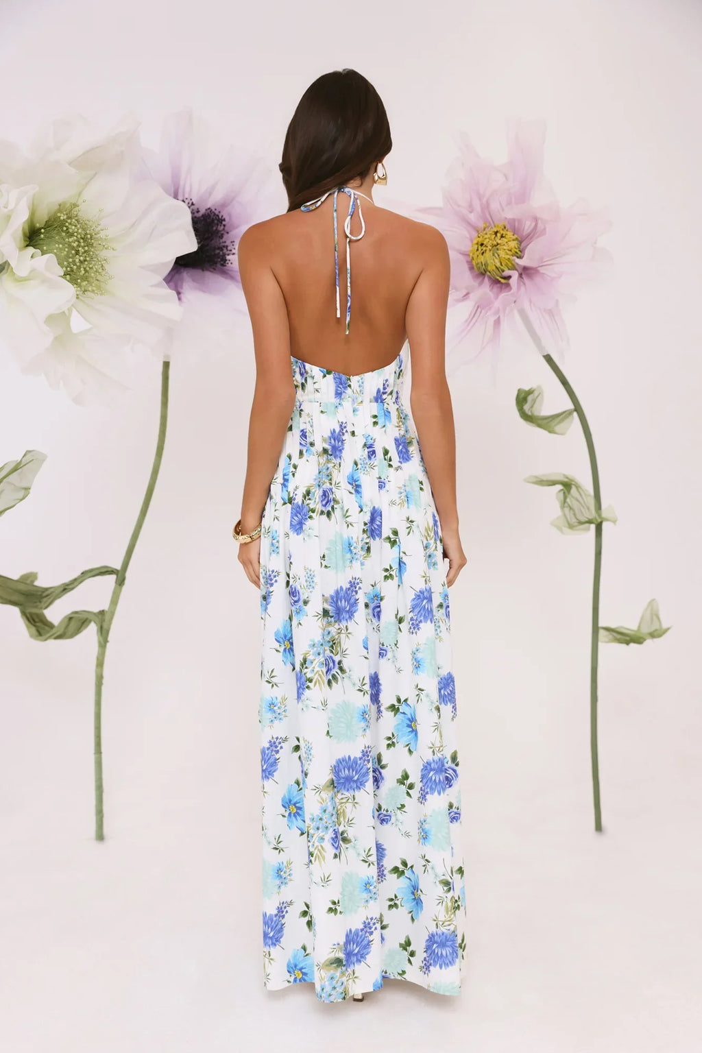 Garden Of Light Halter Maxi Dress Blue