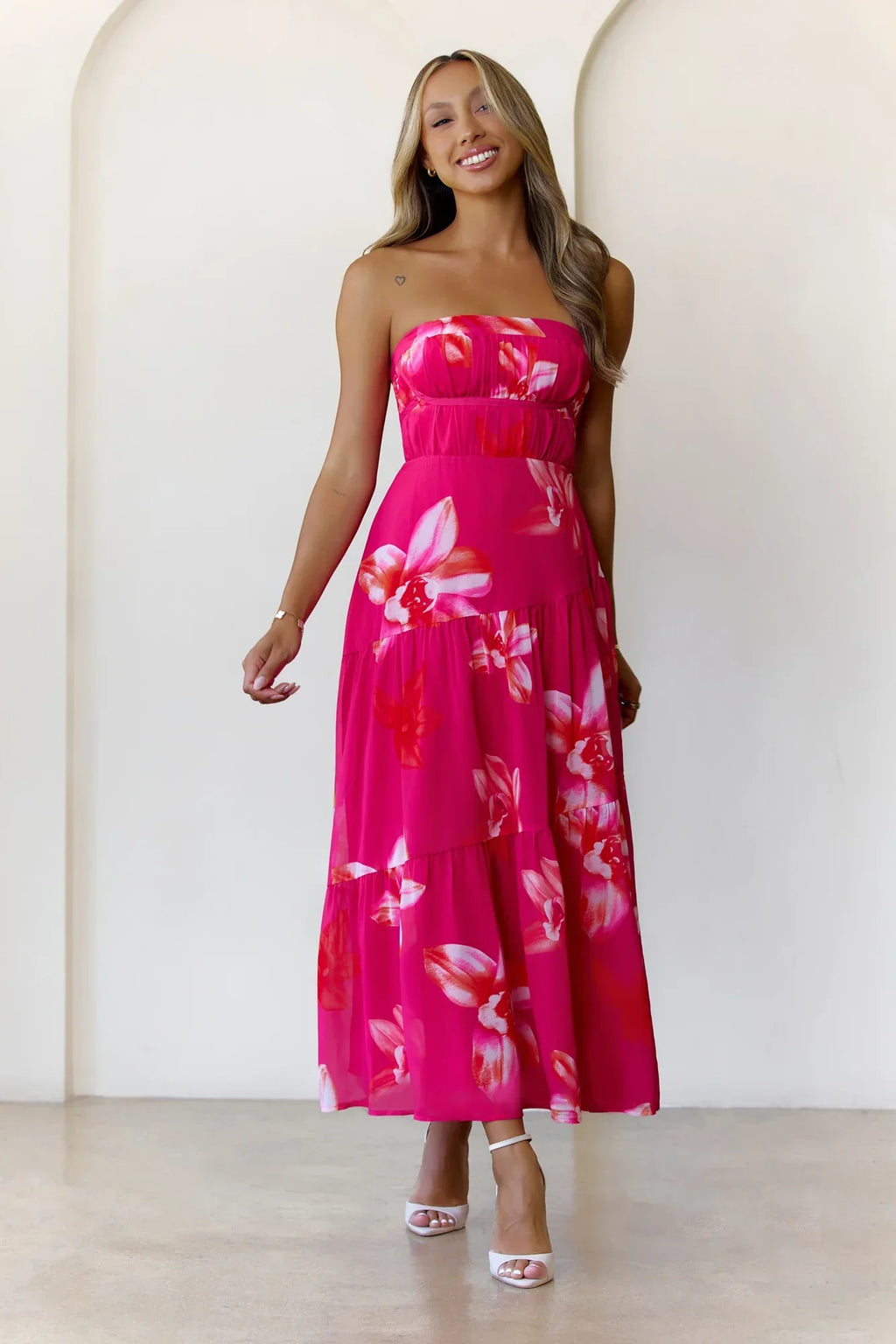 Bloom Vista Strapless Maxi Dress Pink