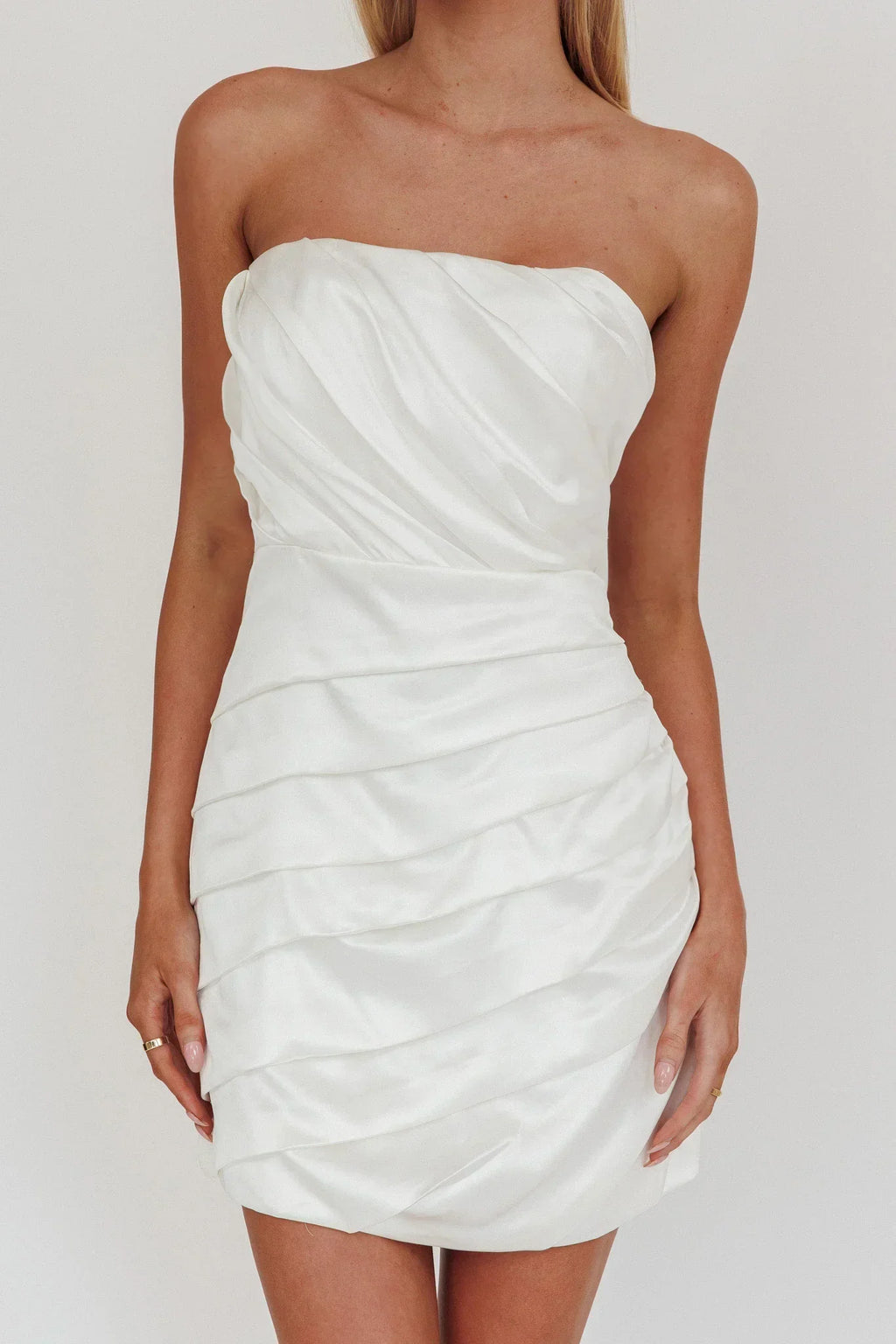 Boulevard Bliss Gathered Mini Dress Off White