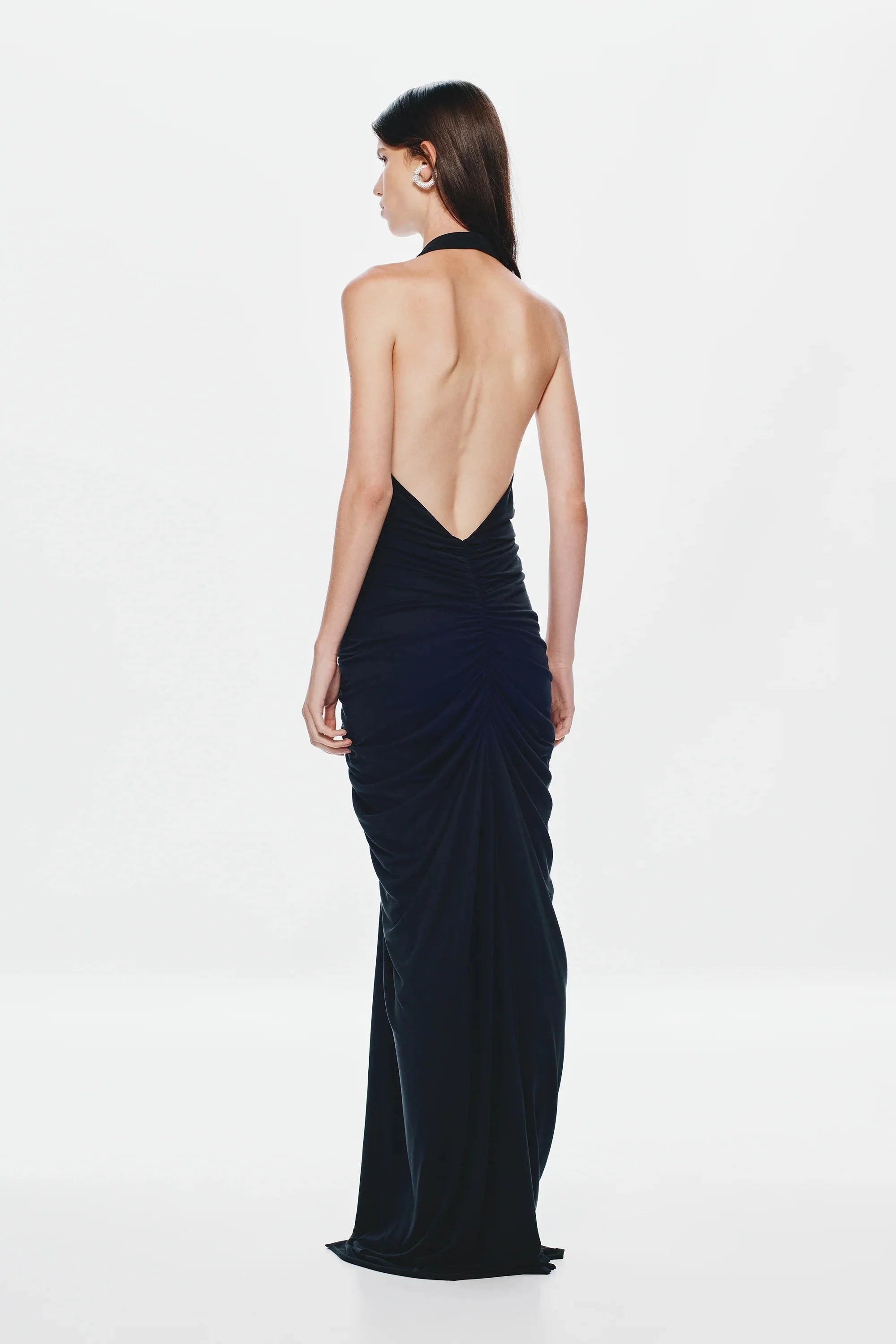 Misha Venus Gathered Cupro Dress - Black
