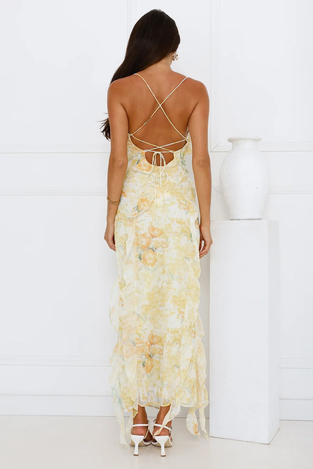 Lush Reverie Midi Dress Yellow