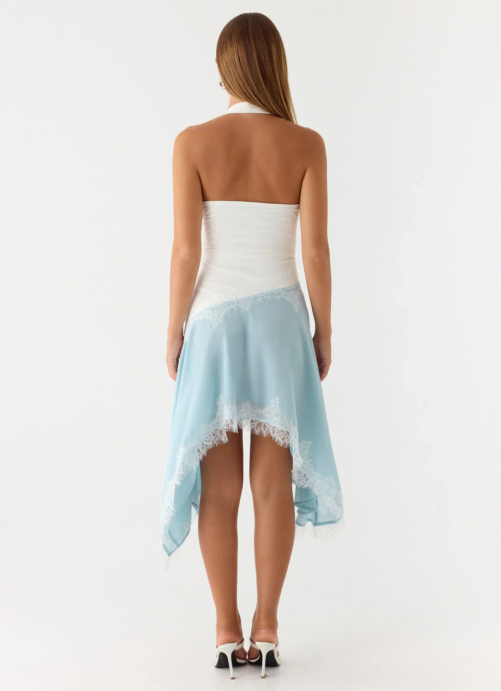 Brionee Midi Dress - Pale Blue & White