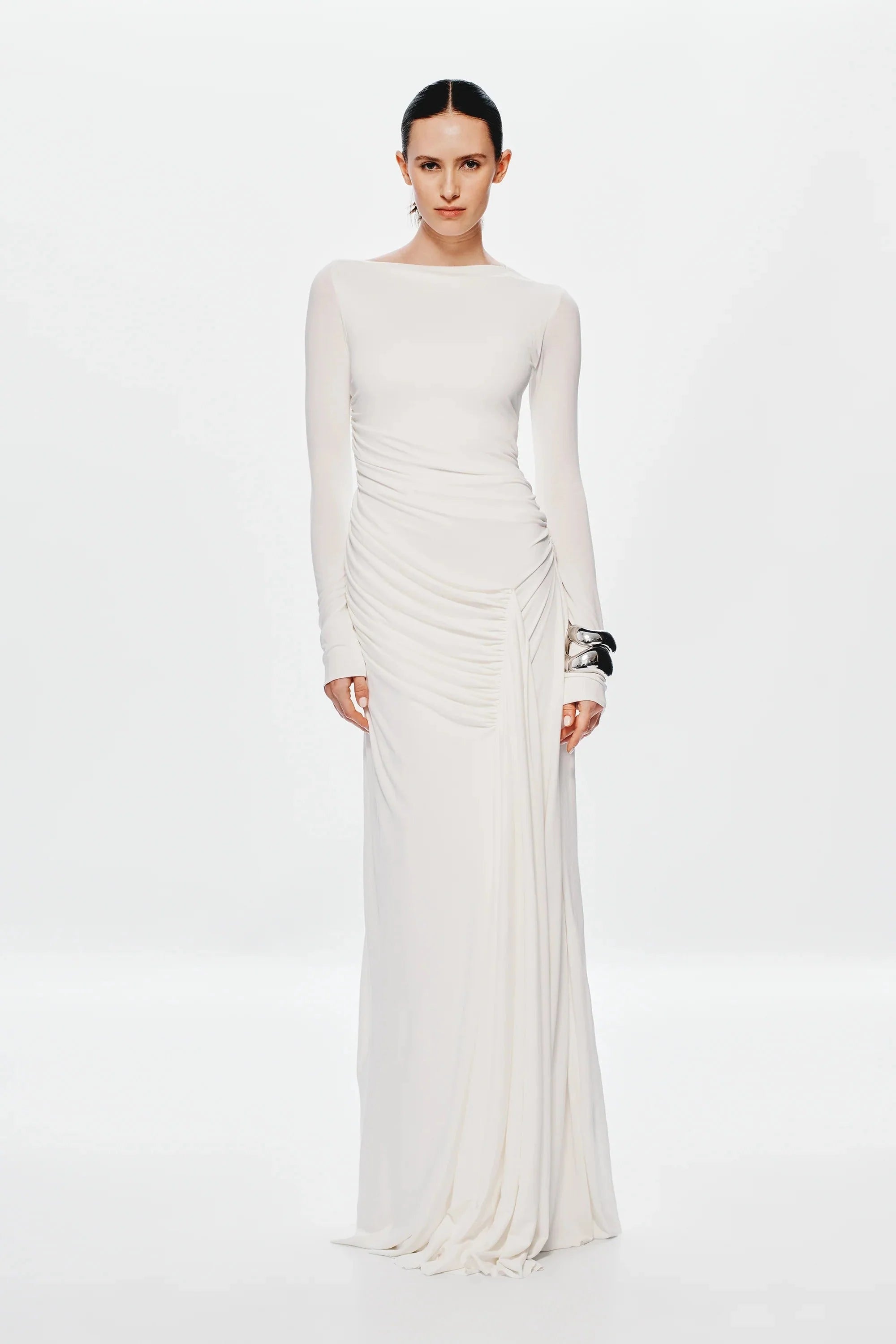 Misha Glacier Cupro Long Sleeve Maxi Dress - Ivory
