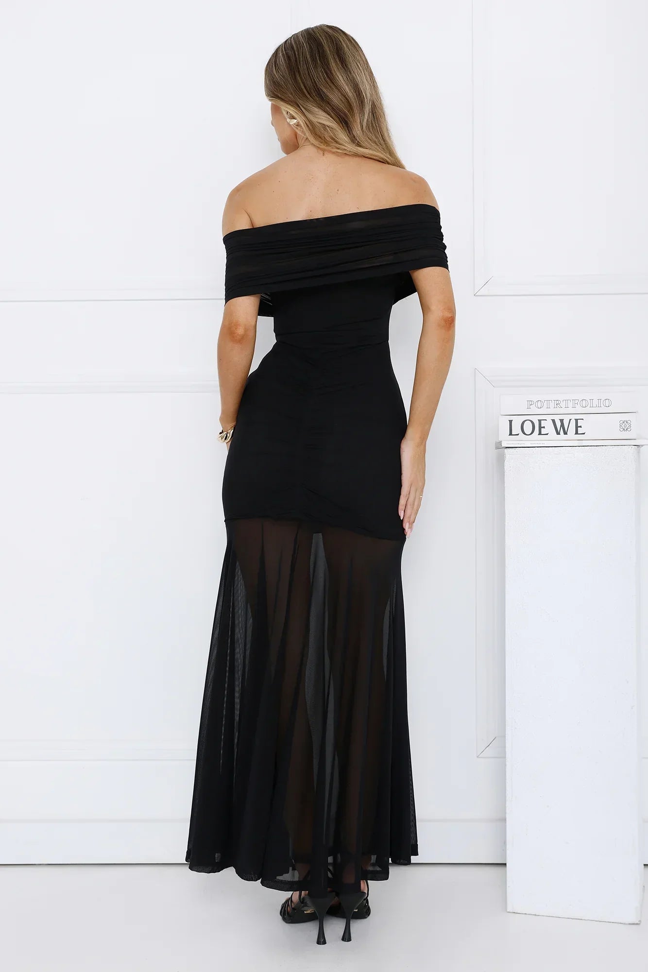 Lumière Off Shoulder Mesh Maxi Dress