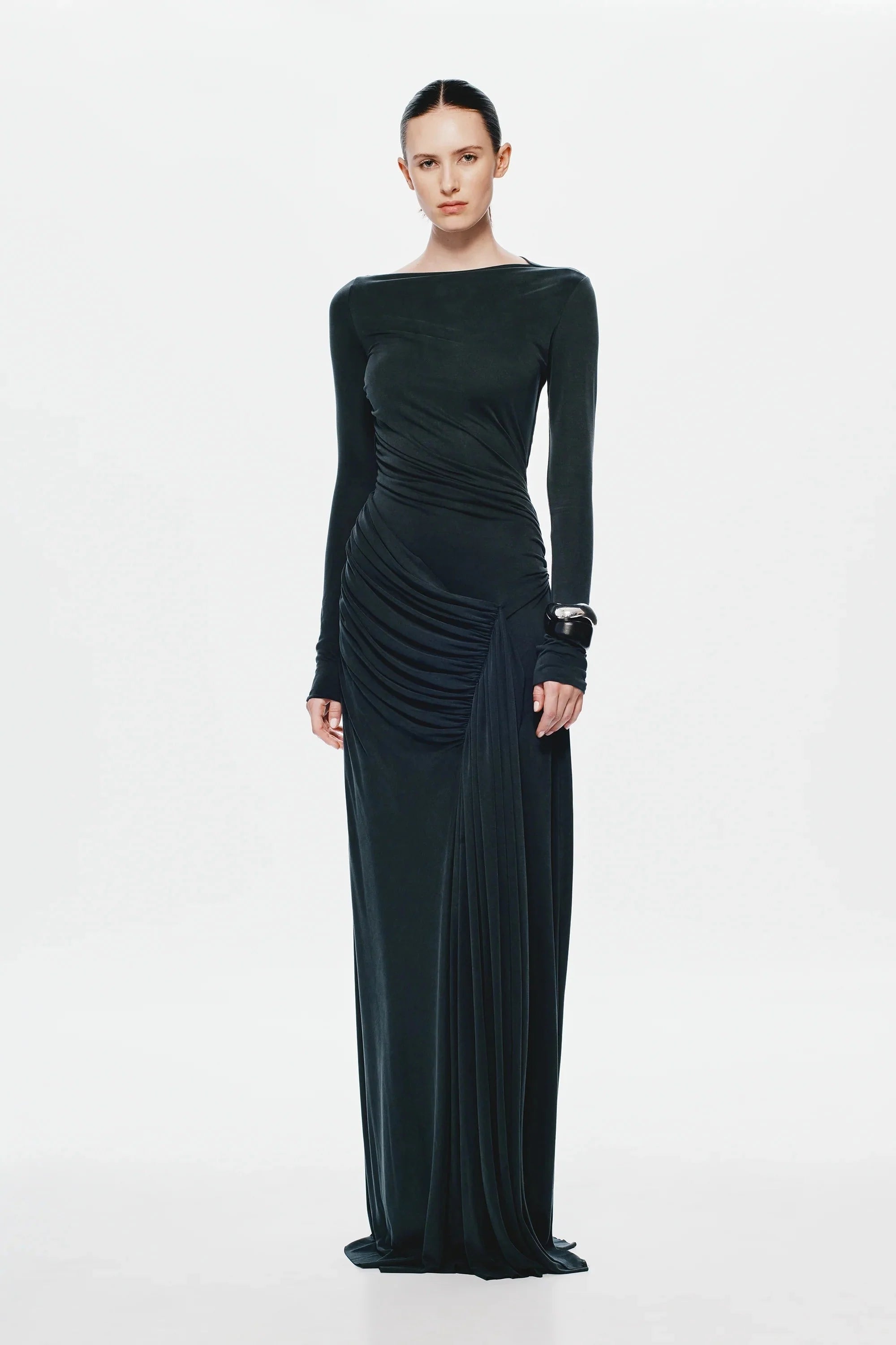 Misha Glacier Cupro Long Sleeve Maxi Dress - Black