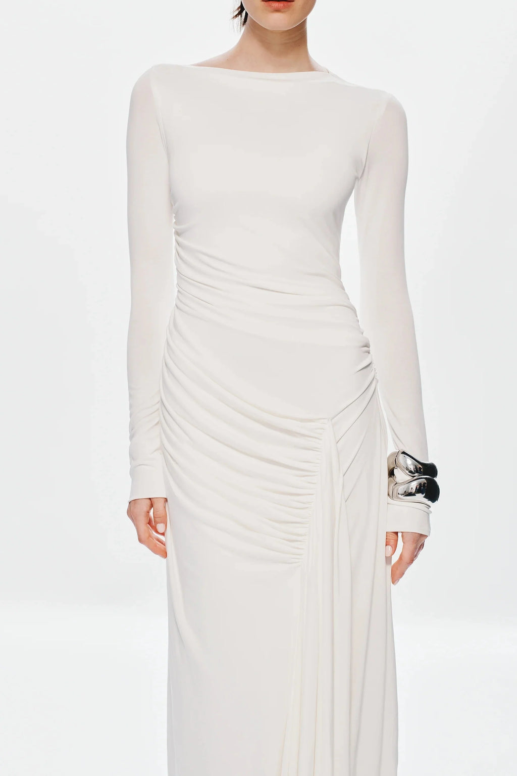 Misha Glacier Cupro Long Sleeve Maxi Dress - Ivory