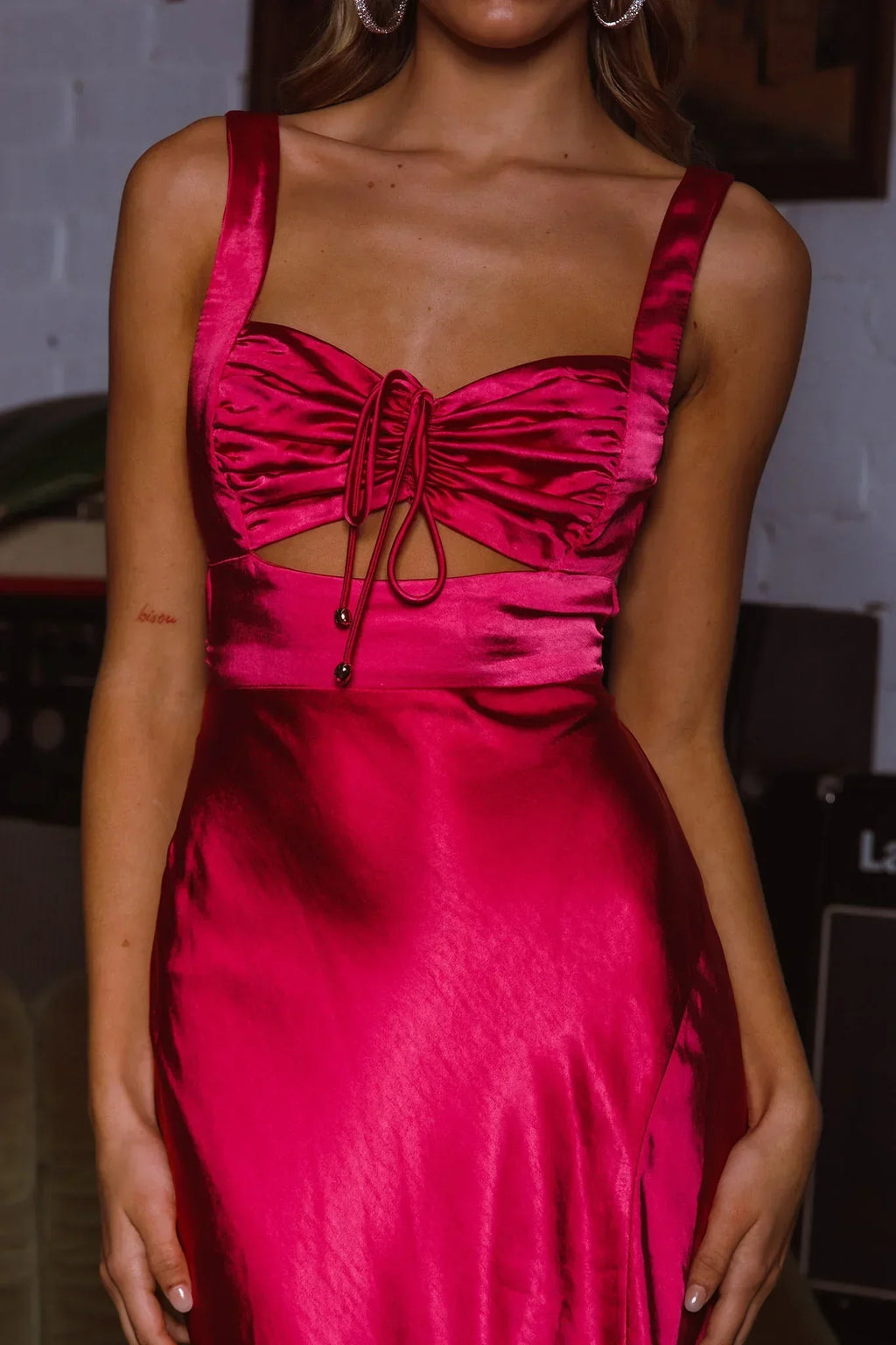 Belle Epoque Drawstring Bust Midi Dress Hot Pink