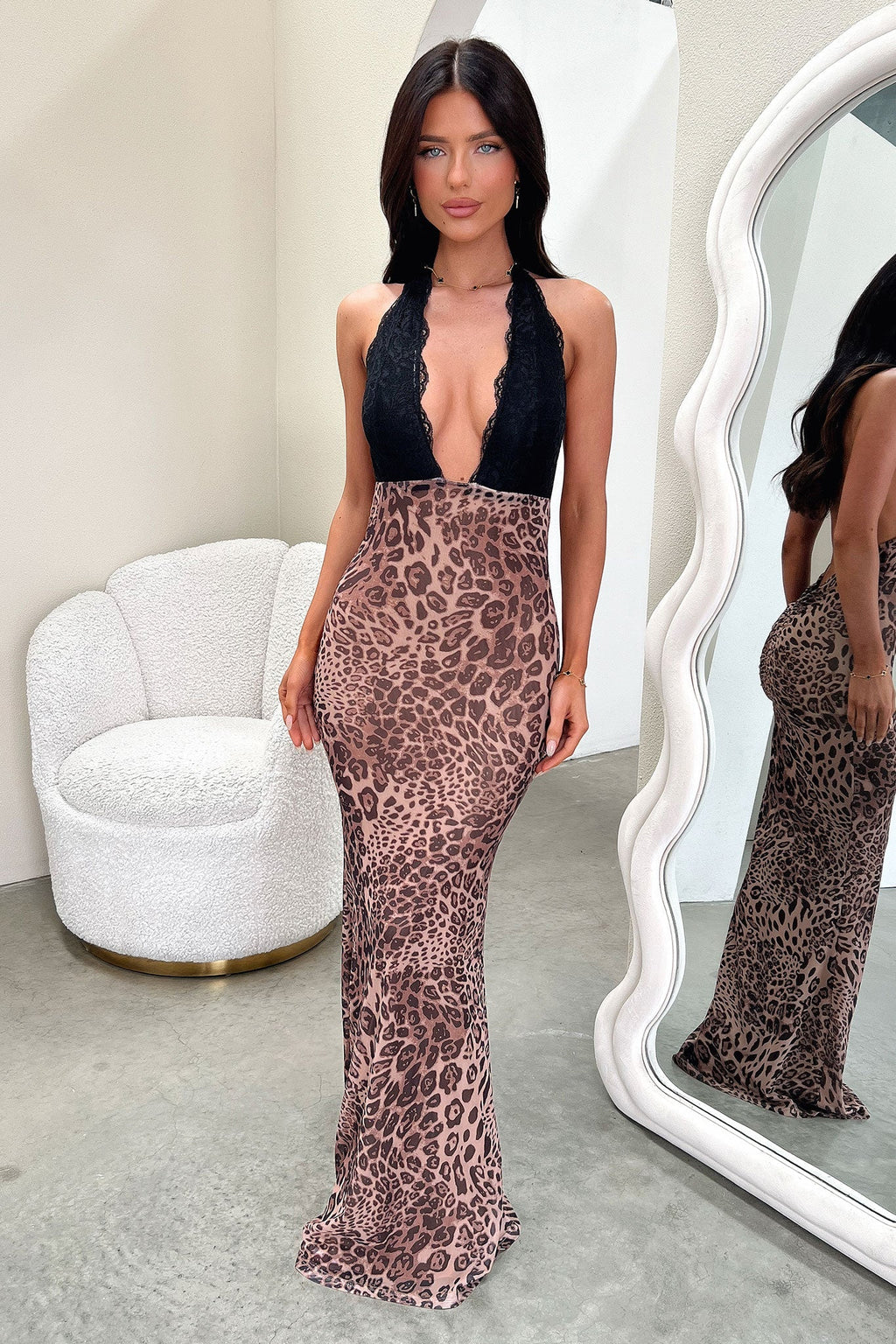 Whittaker Lace Bust Maxi Dress - Leopard