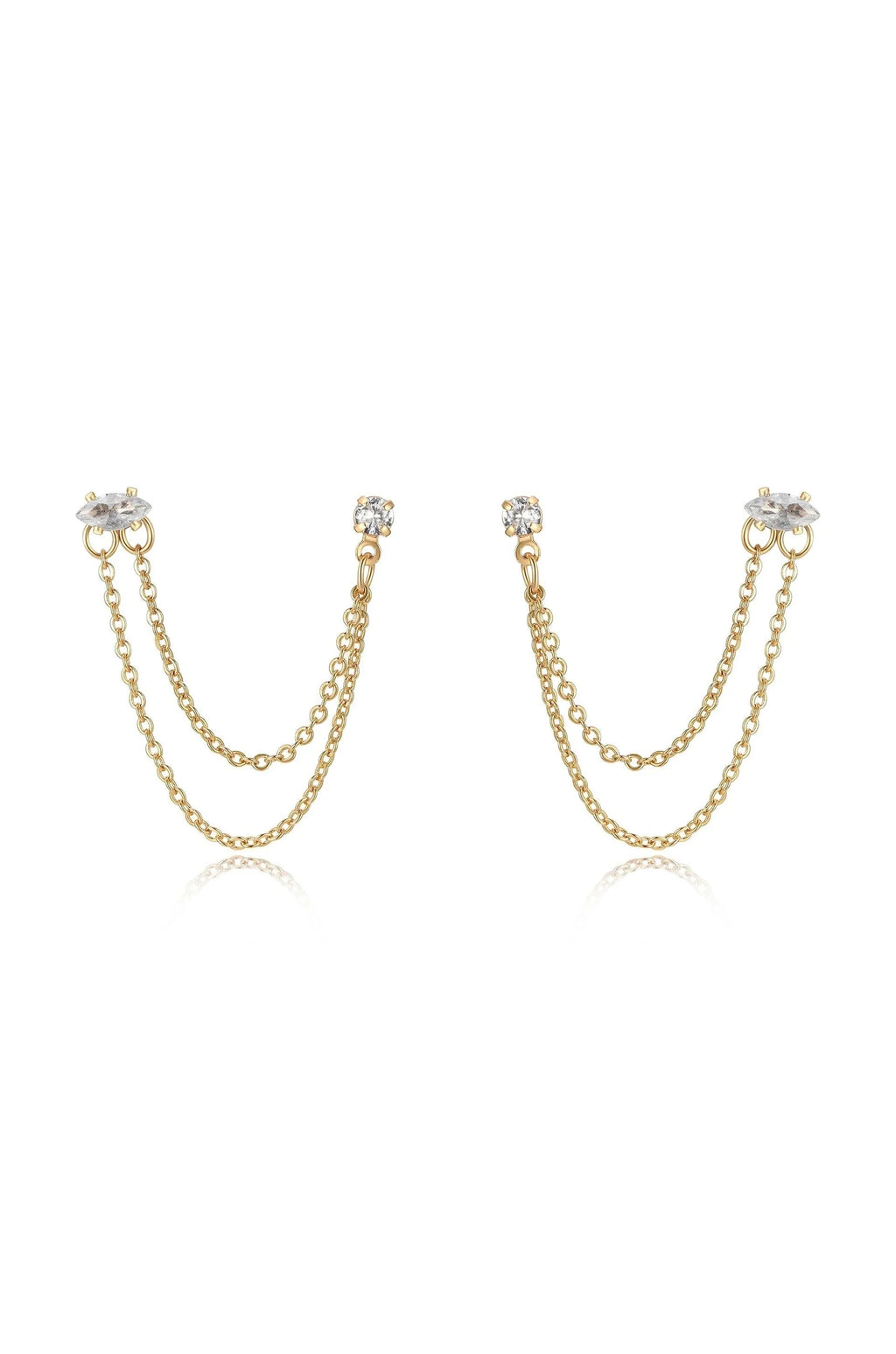 Double Piercing Chain Dangle Earrings - Clear