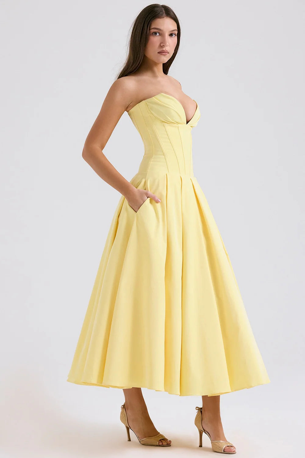 Livette - Strapless Corset Midi Dress
