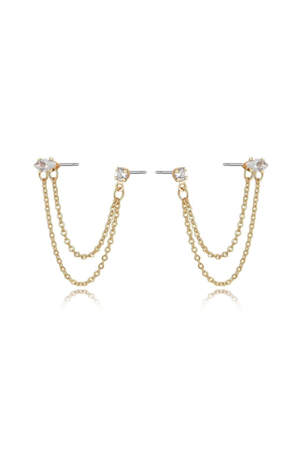 Double Piercing Chain Dangle Earrings - Clear