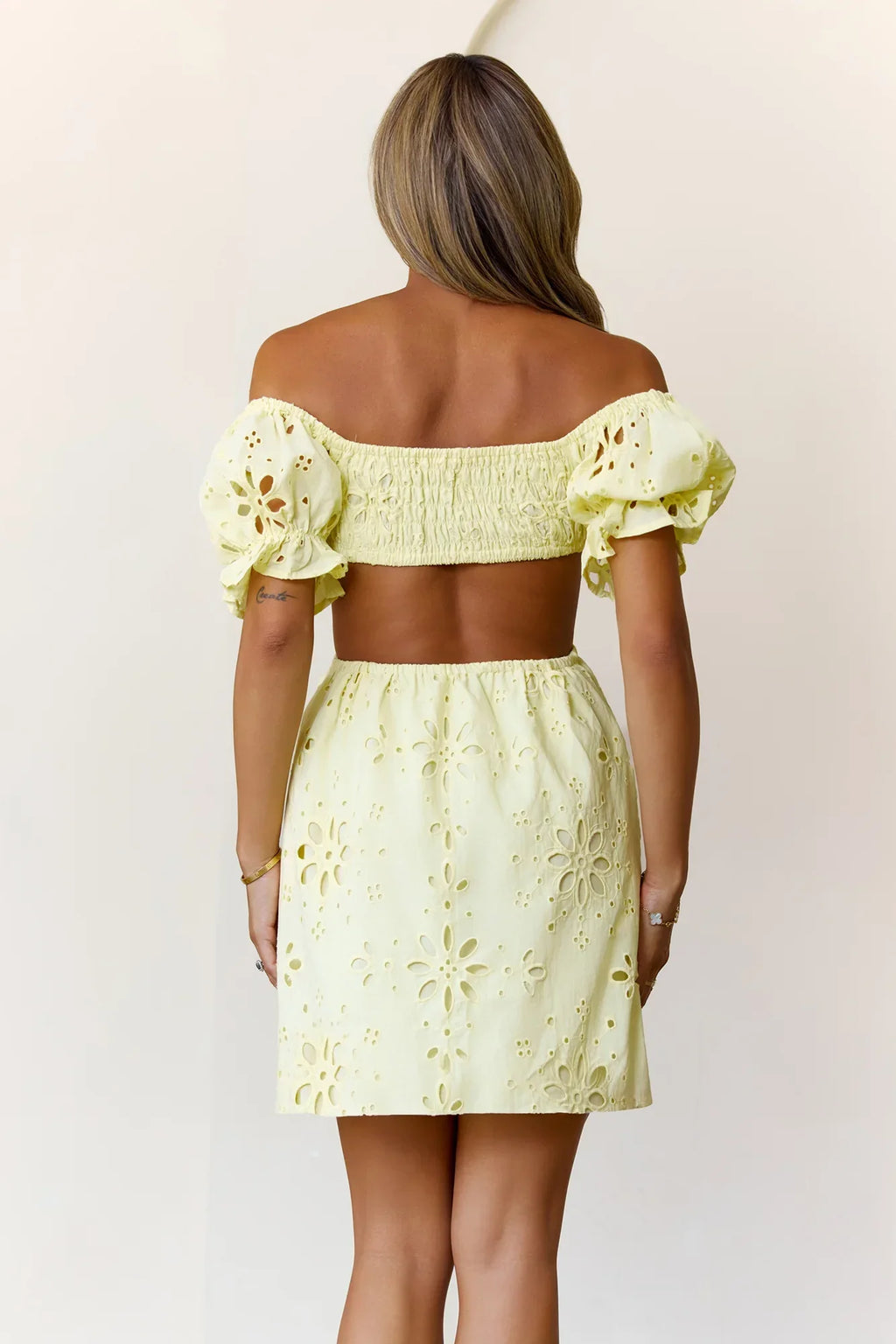 Love That Lasts Off Shoulder Embroidered Mini Dress Yellow